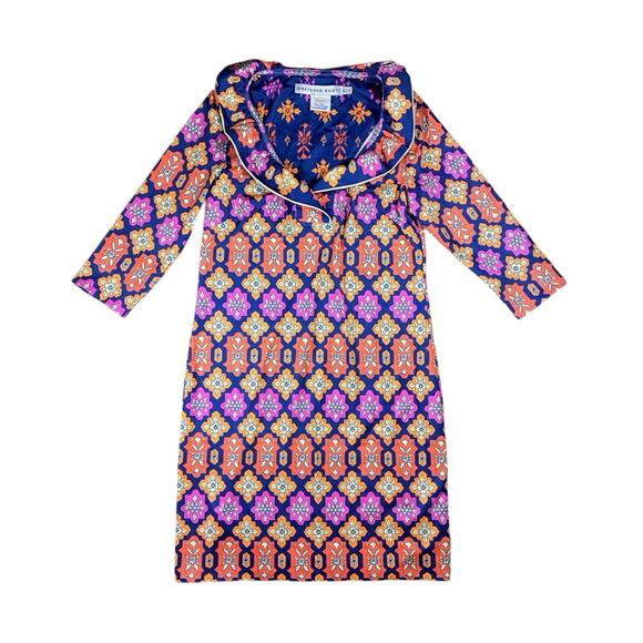 Gretchen Scott Royal Floral Ruffle Neck Midi Dress - XS - Picture 2 of 4